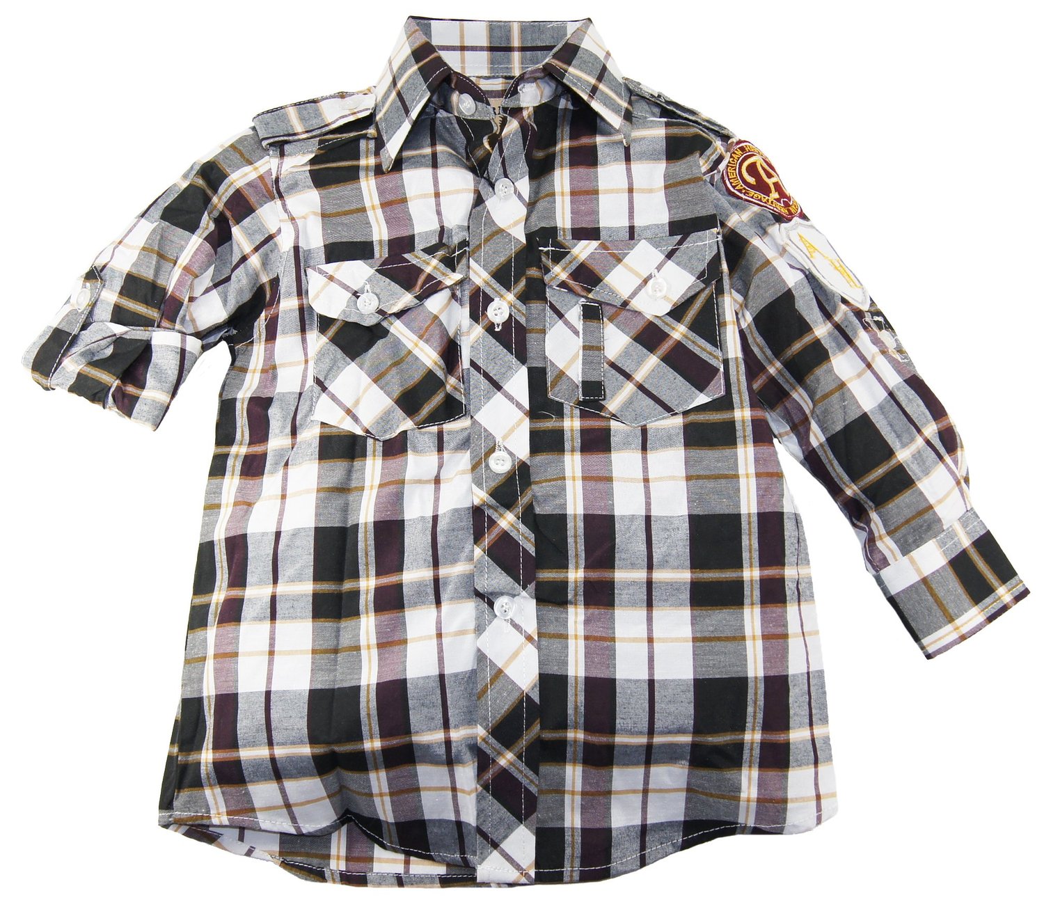 American Heritage Little Boys' Plaid Casual Roll Up Long Sleeve Shirt